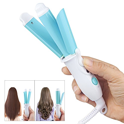 Oumers Mini Hair Straightener/Curling Irons/Wand 2-in-1 Woman Hair Curling and Straightening Iron Carry-home Appliances Safely Hair Roller Crimping Flat iron Styling Tools, Blue