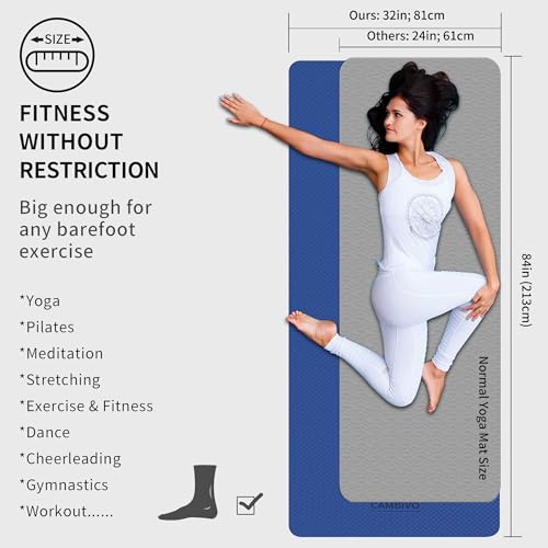 CAMBIVO Yoga Mat 213 cm x 81 cm x 6 mm Non-Slip Large Fitness Mat Pilates Yoga Mat for Gym, Sport, Exercise, Home Gym