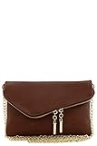 Envelope Wristlet Clutch Crossbody Bag with Chain Strap (Mahogany Brown)