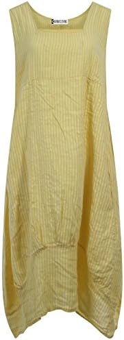 Karma Clothing Women's Lagenlook Boho Sleeveless Striped Wide Flared Maxi Dress One Size (UK 14-24) Yellow