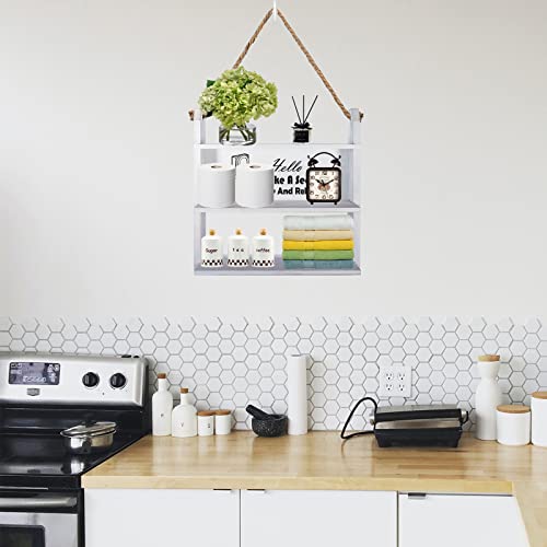 Over The Toilet Storage Shelf, Bathroom Rope Hanging Ladder Shelf 3 Tier Rustic Wall Mounted Farmhouse Wooden Shelves for Toilet Paper Holder Storage, Bottles Organizer, Restroom Decor (seat)