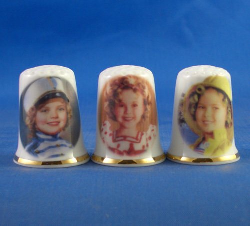 Porcelain China Collectable Thimbles - Set of Three Shirley Temple Films