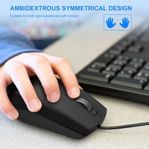 LOONASA USB C Wired Mouse, Type C Optical Mouse, Portable Silent Comfortable, for Laptop, Mac, MacBook, Android, PC, Black