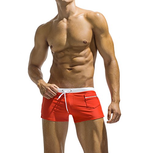 image for WUAMBO Men's Solid Swimming Shorts Fashion Swimwear #6 Red, US M with 