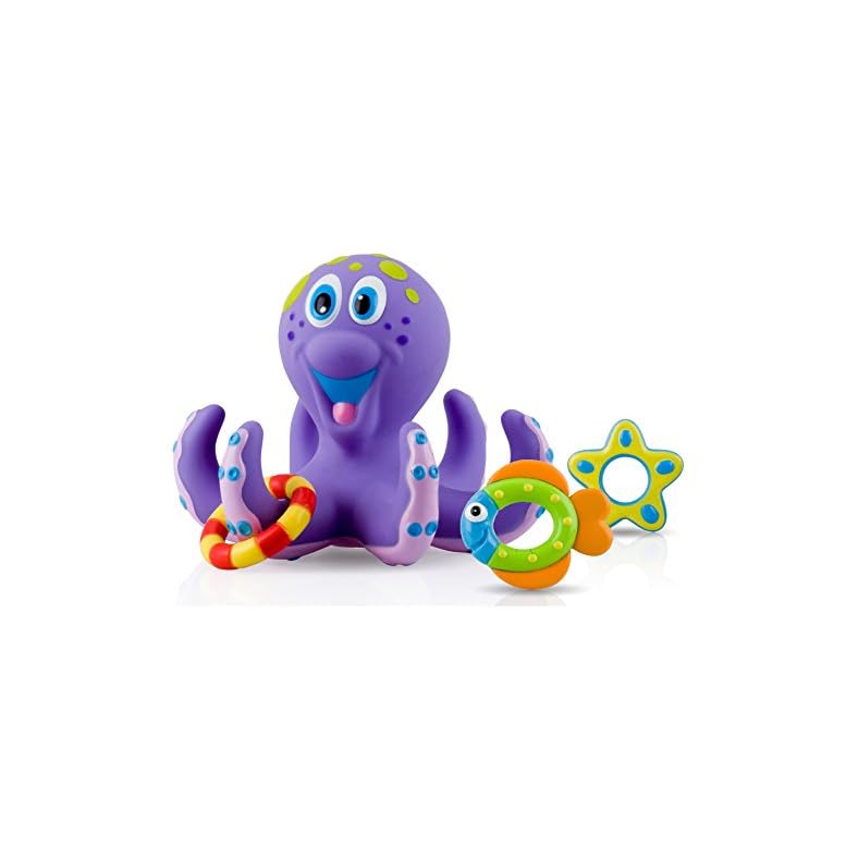 Nuby Starfish Ring Toss Bath Toy, Includes 3 Toss Rings (Crabfish, Tropical Fish and Seahorse)