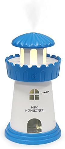 cleefun Mini Desk humidifier, USB Lighthouse Desktop Air Humidifiers Cool Mist for Cars Office Desk Home Babies Kids Bedroom,150ML, 7 Colors LED Night Light, Super Quiet(Blue)