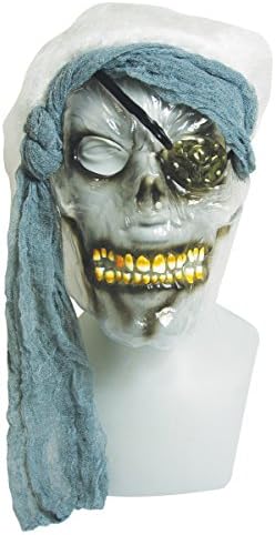 Clear Pirate Skull Halloween Mask with Attached Wig and Bandana