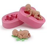 Beasea 2pcs Set of Sleeping Baby Silicone Moulds Handmade Soap Mold DIY Baby Candy Chocolate Molds Cake Toppers Cake Decoration Baking Tool Pink