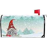 Merry Christmas Gnome Standing Snowfall Mailbox Covers Standard Size Winter Snow Snowflake White World Christmas Tree Magnetic Mail Wraps Cover Letter Post Box 21