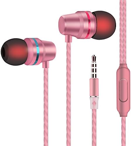 Earbuds In-Ear Headphones Metal Sound Cell Phone Headset Earphones with Mic &amp; Stereo Bass for iPhone 6S Plus 6 5S, iPod, iPad, Samsung S6 Note 5, HTC, LG G4 G3, Android Smartphones. (Pink)