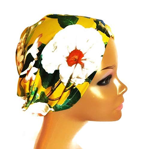 Amazon Com Yellow White Floral Satin Lined Vintage Turban Hair