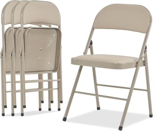 Karl home 1 Pack Brown Folding Chair with Padded Seats for Outdoor & Indoor, Portable Stackable Commercial Seat with Steel Frame for Events Office Wedding Party, 330lbs Weight Capacity