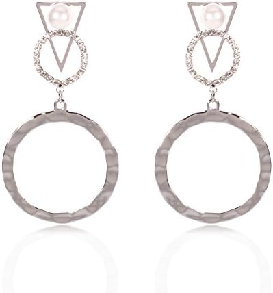 Geometric character triangle circular earrings, hollow pearl diamond Earrings-E45
