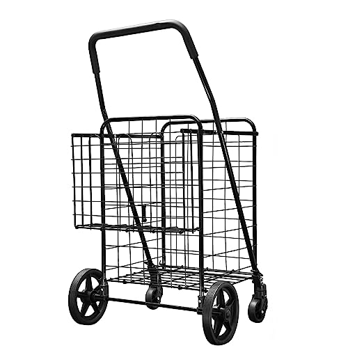 MOD Complete Folding Shopping Cart With Patent Pending Swivel Wheels And Double Basket, Large S