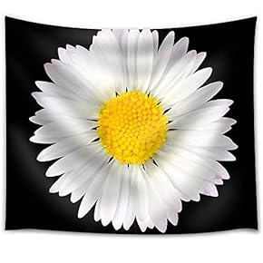 Daisy Flower Isolated on Black Background - White with Yellow Center - Fabric Wall Tapestry Home Decor - 51x60 inches