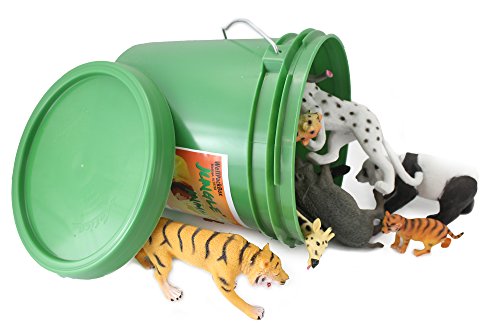 Safari Jungle Zoo Plastic Animals and Big Bucket 5â€ to 9â€ Figures 12 Large Wild Animal Toys Great For Kids and Toddlers Playing On The Beach Or In The Living Room from Well Pack Box