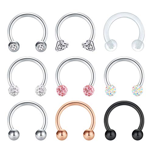 MODRSA 16G Anillos de tabique Aro Acero inoxidable Piercing de tabique Joyas Herradura Barbell Flecha 8 mm 10 mm Joyas de tabique Smiley Piercings para mujeres Hombres