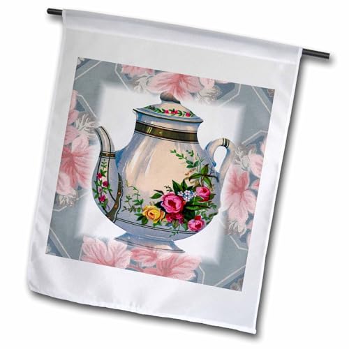 3dRose fl_37380_1 Victorian Flower Teapot on Blue Pink Floral Background Garden…