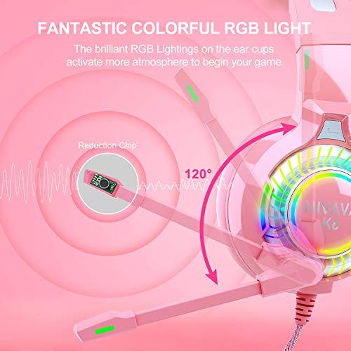 Nivava Pink Gaming Headset for PS4, PS5, Xbox one headset with Noiseing