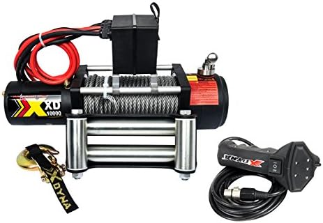 High Speed 10000lbs Waterproof Winch With Adjust Torque Limited Protector, 6.6HP Motor, Intelligent Remote Handle Showing Load Red Warning, 100% Engaged Stainless Clutch, Wire Cable, Used To SUV Jeep