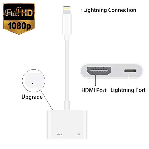 Compatible with iPhone iPad to HDMI Adapter Cable, Digital AV Adapter 1080p HD TV Connector Cord Compatible with iPhone Xs Max XR 8 7 6Plus, iPad Pro Mini Air to TV Projector Monitor