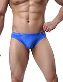 Ekouaer Men Briefs Underwear Ice Silk Wide Waistband Triangle Bikini Briefs 3 Pack, Blue, XL