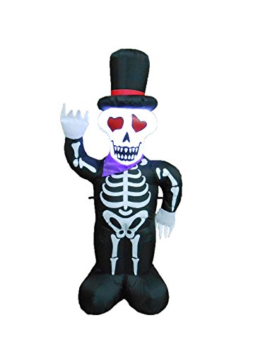 BZB Goods 4 Foot Halloween Inflatable LED Lighted Skull Skeleton with Hat LED Lights Decor Outdoor Indoor Holiday Decorations, Blow up Lighted Yard Decor, Lawn Inflatables Home Family Outside