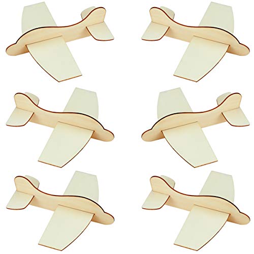 Neworkg 6 Pack Wood Glider Planes, Flying Glider Plane, Unfinished Blank DIY Flying Toy Planes for Birthday Party, Carnival Prizes(7.7 inches)