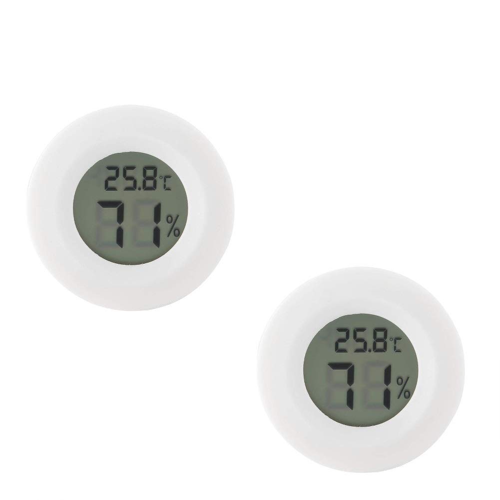 Fasizi 2Pcs Mini Digital LCD Temperature Humidity Meter Thermometer Hygrometer Round - White