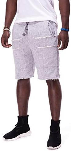 MONOCLOTH Men’s Three Thread Shorts Streetwear Cotton Raw Hem Elastic Waist and Drawstring Sportswear