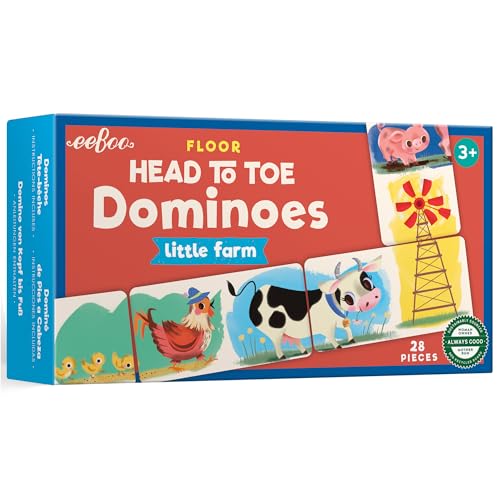eeBoo: Floor Head to Toe Dominoes - Little Farm - Tile Laying Game, Educational Matching & Concentration, Holographic Animal Illustrations, Kids 3+
