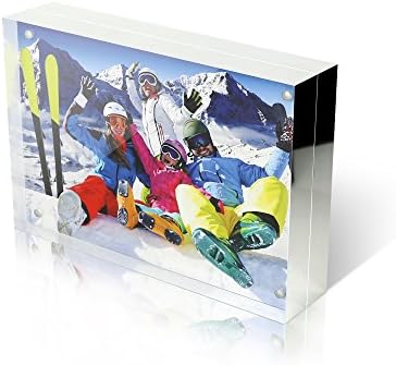 Elegant 4X6 Magnetic Clear Acrylic Photo Frame With Microfiber Cloth and Black Gift Box by The Premium Shoppe -20+20MM Thick Heavy Weight Double Sided Desktop Picture Frame with Metallic Gilded Edges