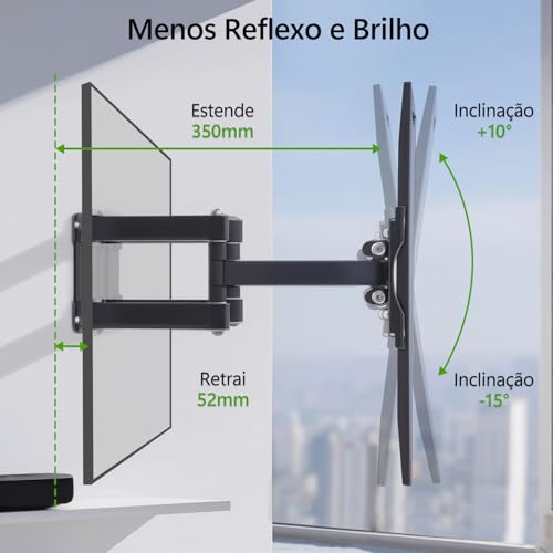 Suporte TV Articulado para 32 a 80 Polegadas | Suporte de TV com Inclinação e Rotação | Até 60kg | VESA 600x400mm | Suporte para TV de Parede Ajustável