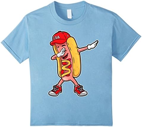Kids Hot dog Dabbing T shirt Funny Meme Hotdog Merica USA T-shirt 8 Baby Blue