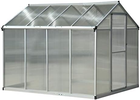Outsunny 8' x 6' x 6.5 Polycarbonate Aluminum Framed Portable Walk-in Garden Greenhouse with Opening Roof