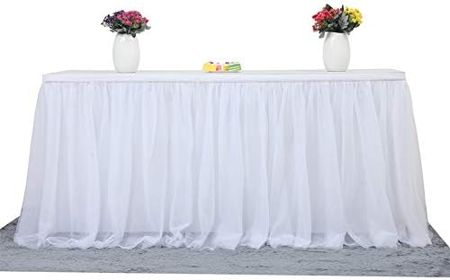 Aibelly Tutu Tulle Table Skirt 3 Layer Mesh Fluffy Handmade Tableware Tablecloth For Christmas Wedding Baby Shower Wedding Birthday Party Home Decoration Table Skirting (L 6(ft) H 30in White)