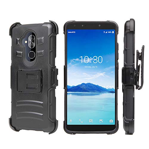 Alcatel 7/ Alcatel Folio/ReVVL 2 Plus Case, Trishield Gear Hybrid Rugged Armor Black with Kickstand Belt Clip Holster - Collage Surf Board