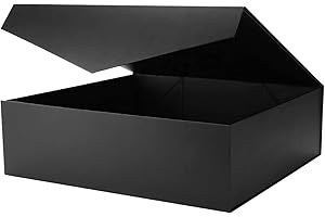 JINGUAN Extra Large Black Groomsman Box with Lid, 16.3x14.2x5 Inches, Magnetic for Clothes and Large Gifts (Matte Black)