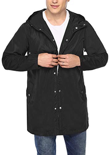 iClosam Men Raincoat Waterproof Rain Jacket Active Outdoor Windbreaker Hooded Trench Coat Black