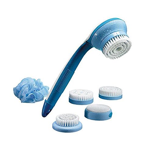 Best Spinning Spa Body & Face Massager Brush, 5 in 1 Spa Bath Brush Waterproof Electric Facial & Body Cleansing Brush Kit | Best Exfoliater & Massager with Long Handle & 5 Brush Heads
