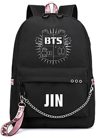 BTS Backpack 3Colors V JIN JIMIN SUGA JUNG KOOK RM Schoolbag (black, JIN)