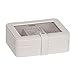 Mele & Co. Rio Faux Leather Glass Top Jewelry Box, 7 3/8-Inch by 5 7/8-Inch by 2 1/2-Inch, Ivory