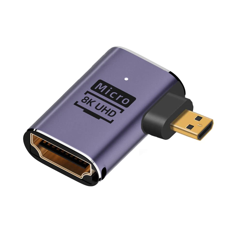 NFHK Right Angled Micro HDMI Male to HDMI 2.1 Female UHD Extension Gold Converter Adapter Support 8K 60hz HDTV
