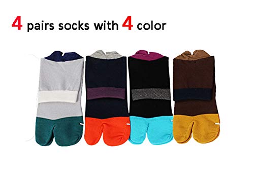 Men's Tabi Socks Flip Flop Split Toe Big Toe Cotton Crew Grip Athletic 4 Pack