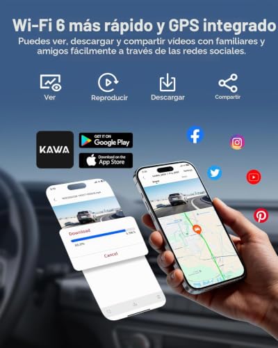 Cámara para Coche Frontal KAWA 4K Mini, Control por Voz, Pantalla Oculta, Motor NightEagle con HDR 2K, Wi‑Fi 6 y GPS Integrados, Modo de estacionamiento con búfer 24/7, admite hasta 256 GB