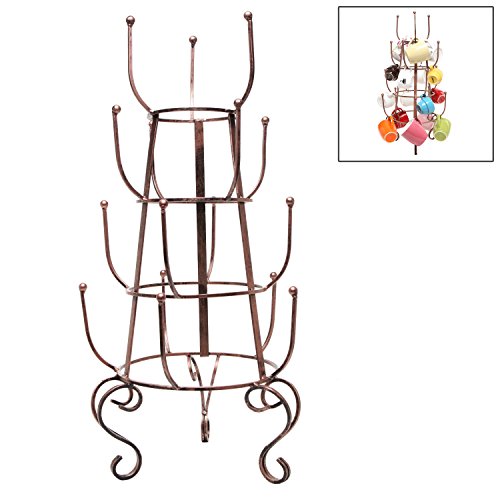 24 inch Large Rustic Bronze Finish Iron Coffee Mug Holder / Cup Air Drying Rack / Glass Bottle Organizer Tree - MyGift