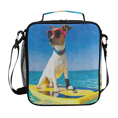 Cool Dog Surfing On Surfboard Wearing Sunglasses Lunch Bag Womens