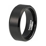 iTungsten 6mm 8mm Black Tungsten Carbide Rings for Men Women Wedding Bands Matte Finish Beveled Edges Comfort Fit