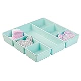 mDesign Baby Nursery Dresser Drawer & Closet Organizer Tray for Clothing, Socks, Bibs - 7 Sections, Light Mint
