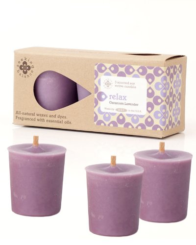 Root Scented Seeking Balance Relax Votive Candles, Geranium Lavender, Box of 3